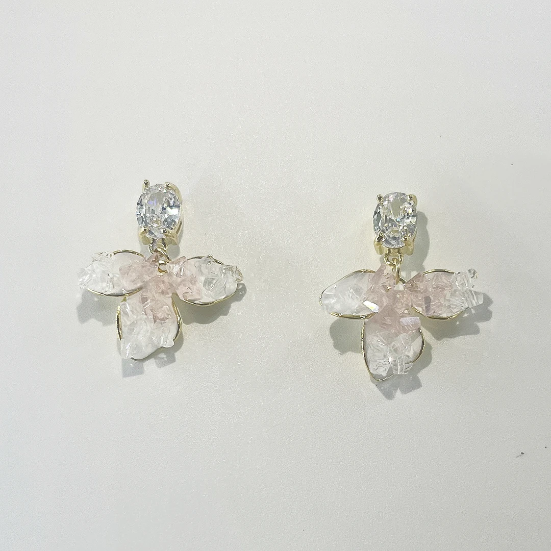 合金锆石耳饰 蝴蝶锆石粉蓝耳钉84317vz