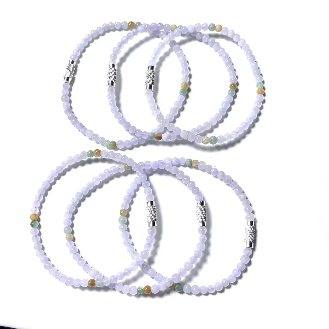 【CH】翡翠带紫小米珠手串-约3mm（多样性发其一）