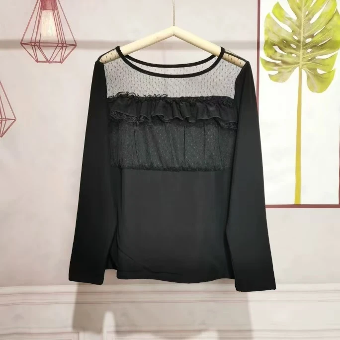 冬季加绒加厚打底衫外穿接拼蕾丝小衫长袖时尚百搭设计师折扣女装