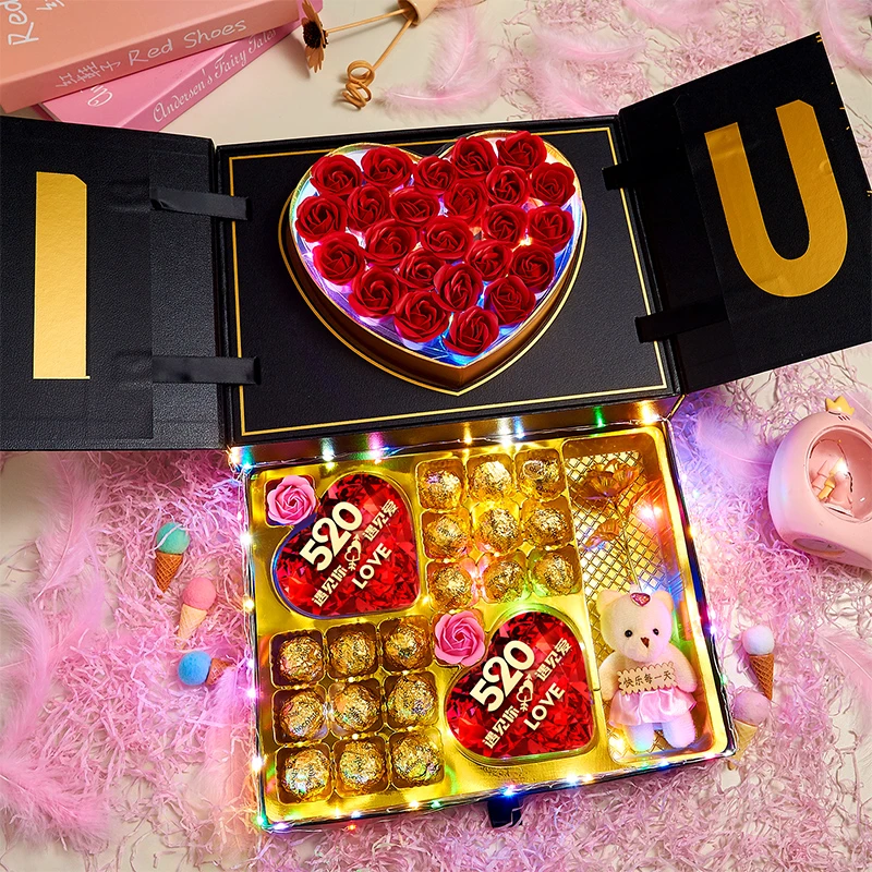 高档糖果巧克力花束心形礼盒送男女朋友同学老婆团购零食生日礼物