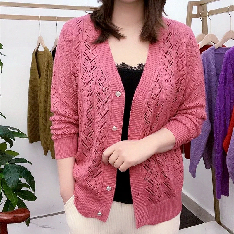 春夏季新款韩版镂空外套春秋毛衣春季薄款宽松纯色大码针织开衫