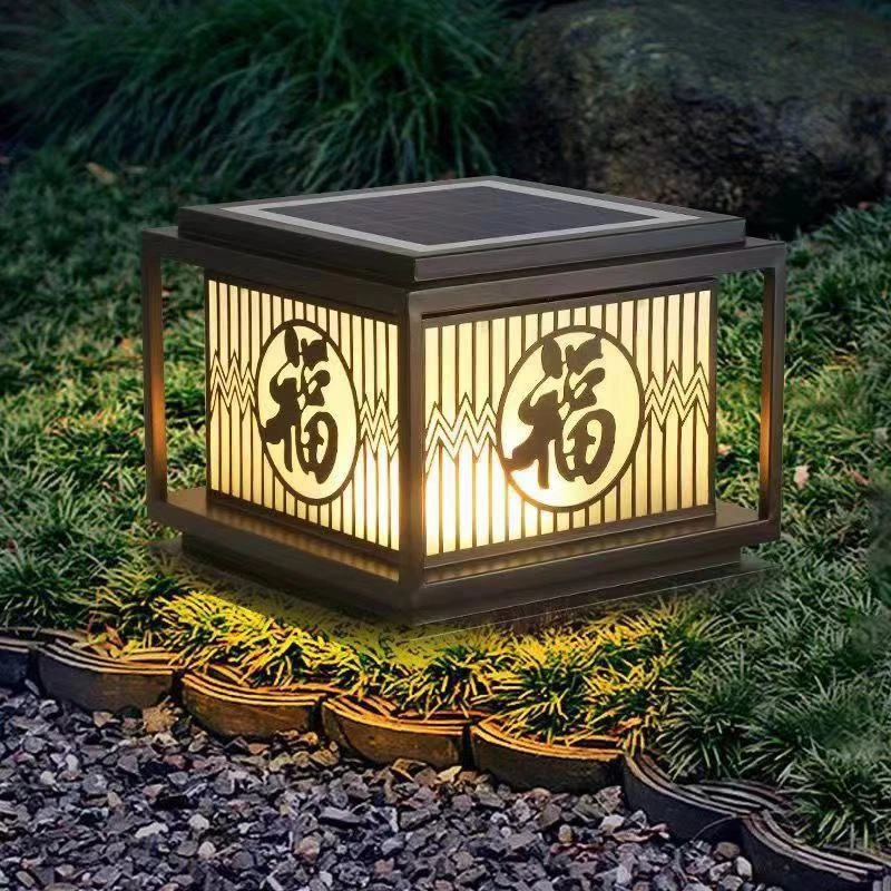室外太阳能平盖福字别墅大门柱头灯防水户外围墙庭院柱子玻璃景观