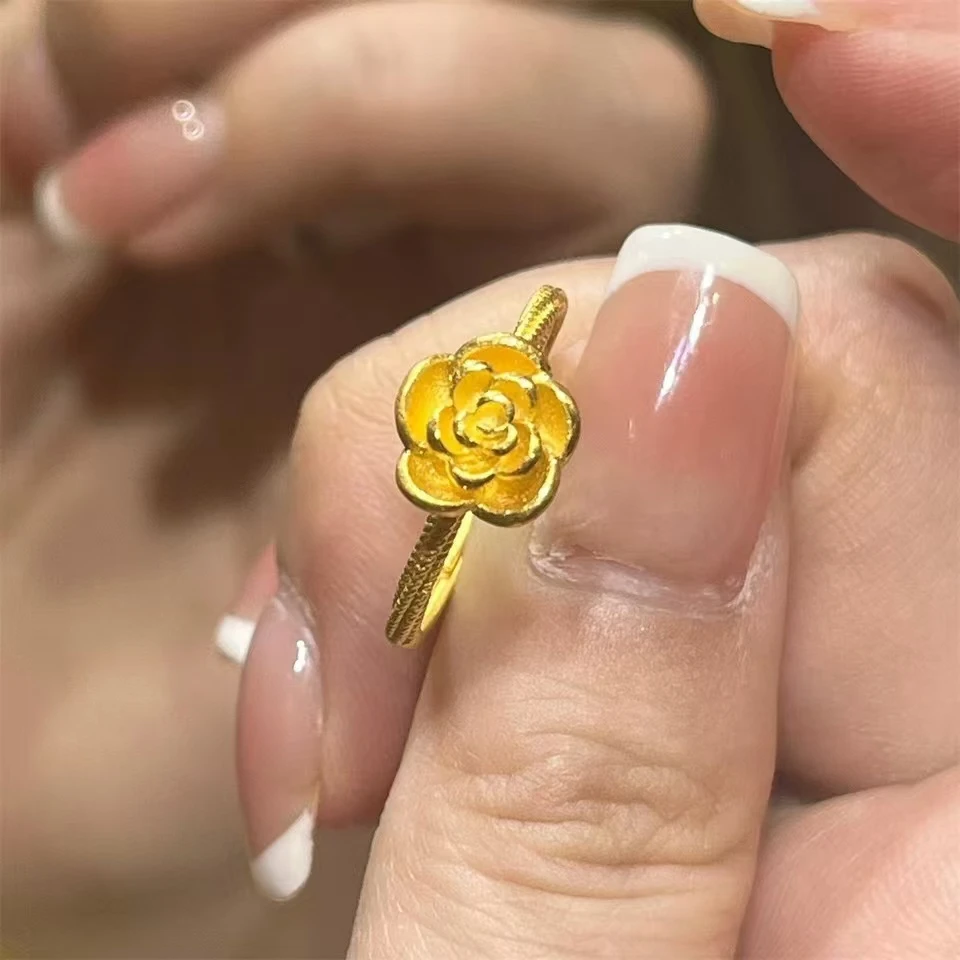 925银戒指 925银 金色玫瑰花轻奢戒指