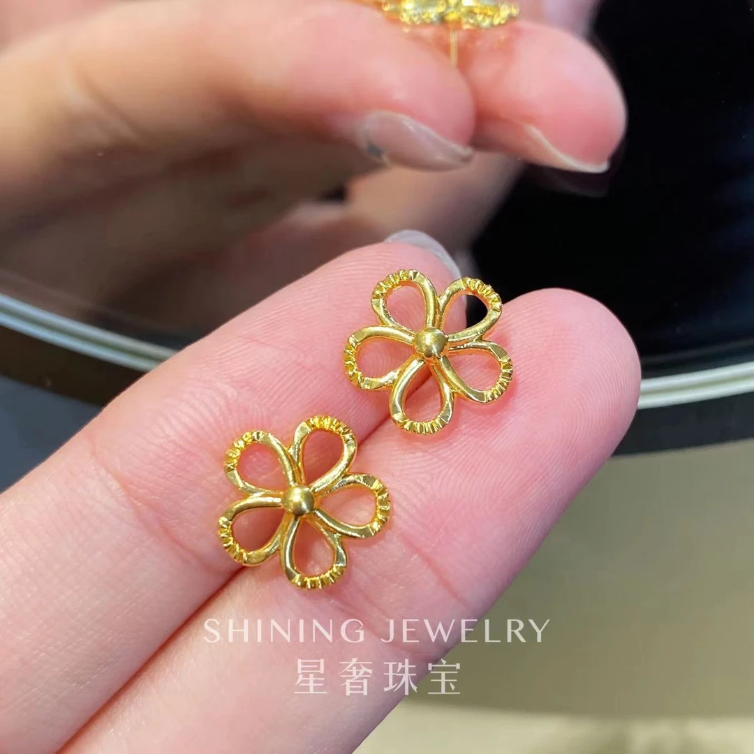 【星奢珠宝】18k金碎冰冰格桑花耳钉（单独一只）（少量库存）人限两单