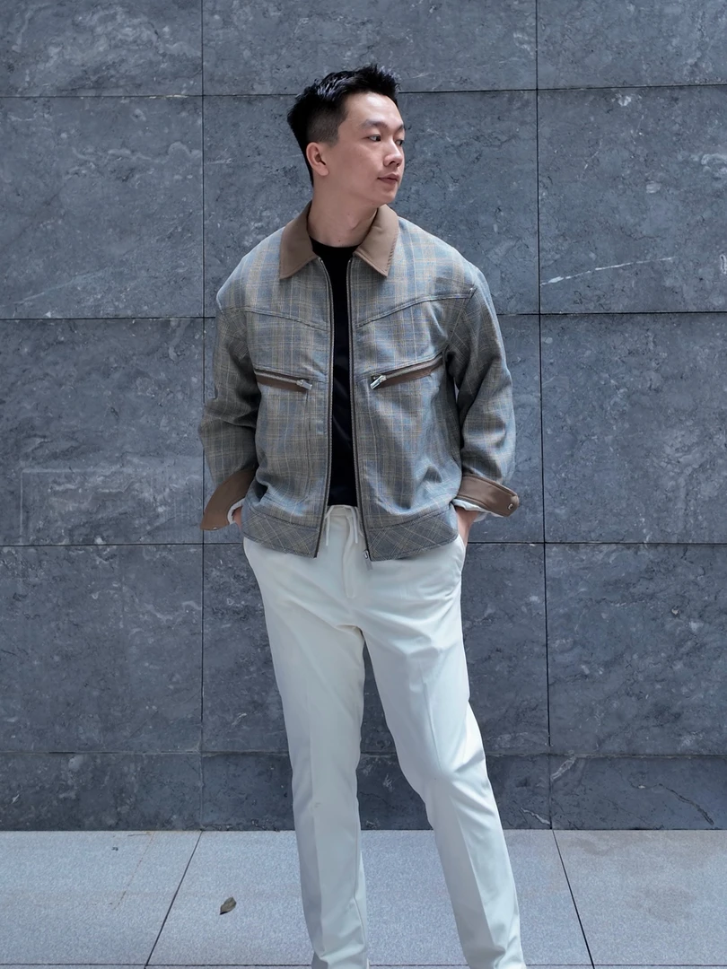 M89【断码库存】设计款美拉德夹克休闲外套老钱风复古格子经典男