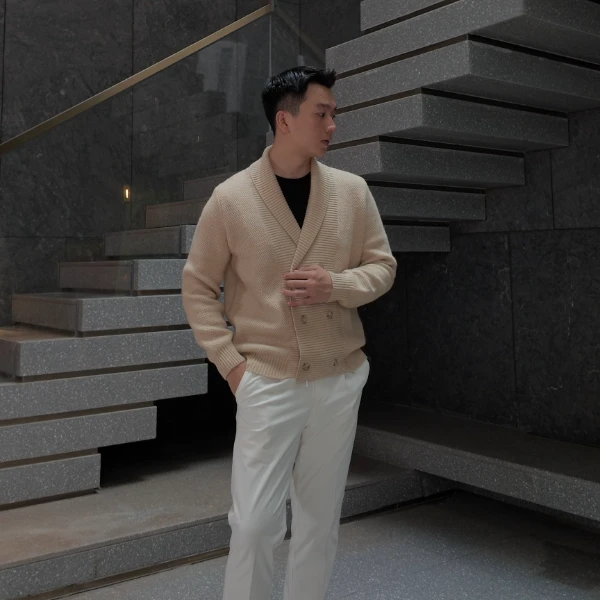 M84双排扣商务正装重磅绅装针织外套男士青果领毛衣保暖秋冬简约