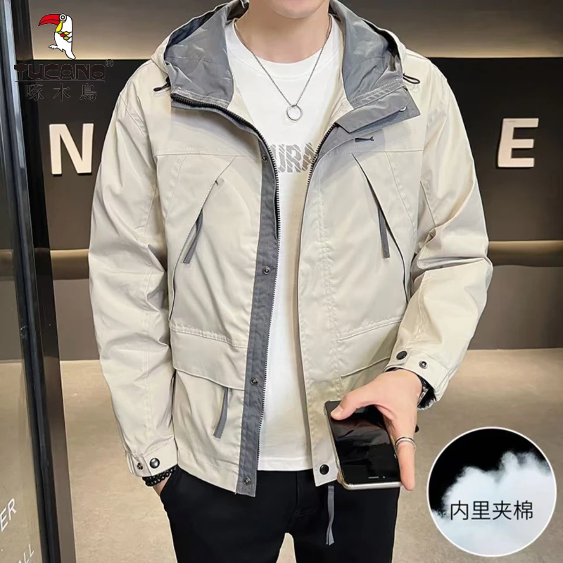 TUCANO/啄木鳥2024新款加棉连帽工装夹克外套潮流短款百搭上衣男