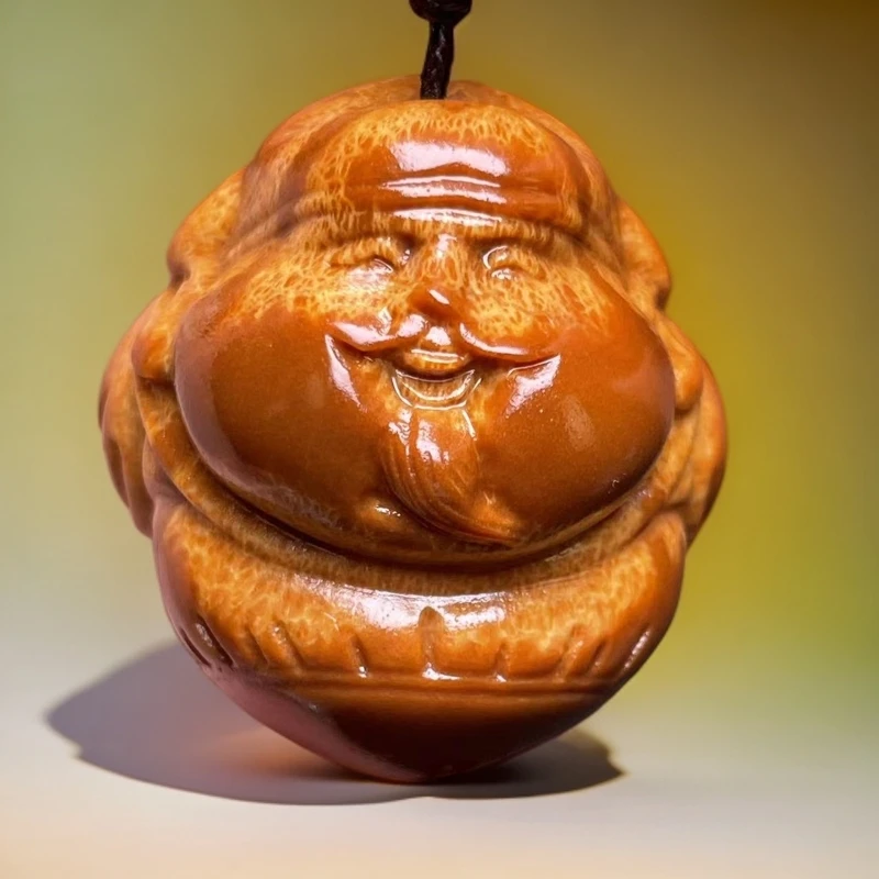 天然印尼大橄榄核雕刻手把绳海派财神122号（无礼盒）