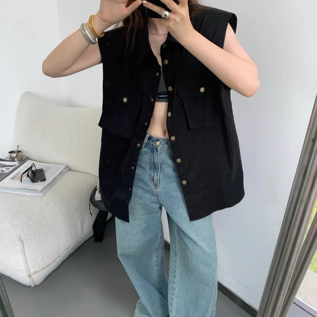 夏季新款时尚无袖宽松显瘦百搭小众洋气衬衫马甲上衣女