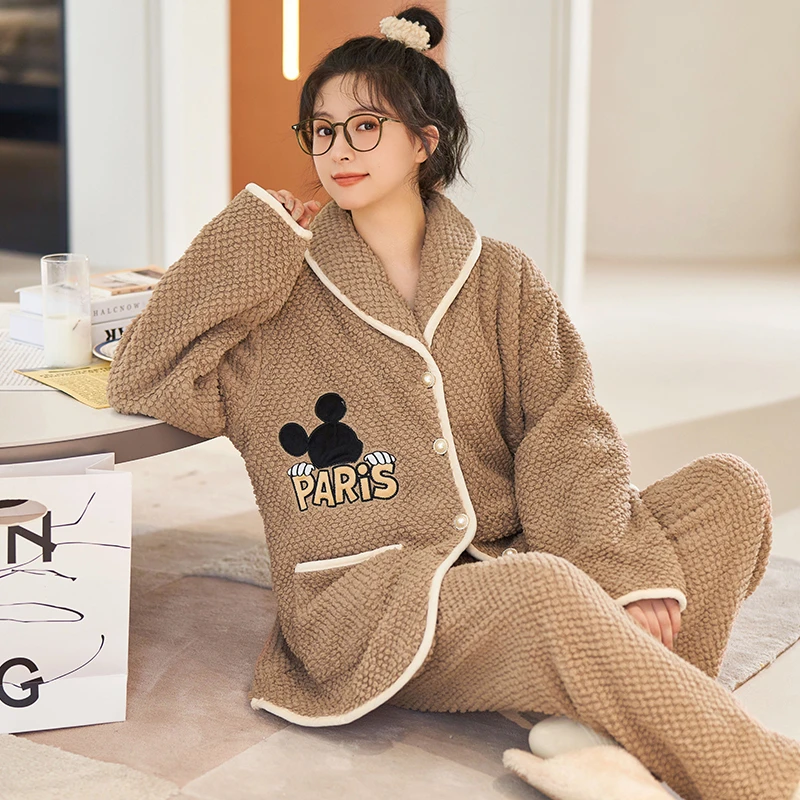 2024新款女生加绒加厚睡衣宽松冬季时尚宽松舒适套装家居服可外穿