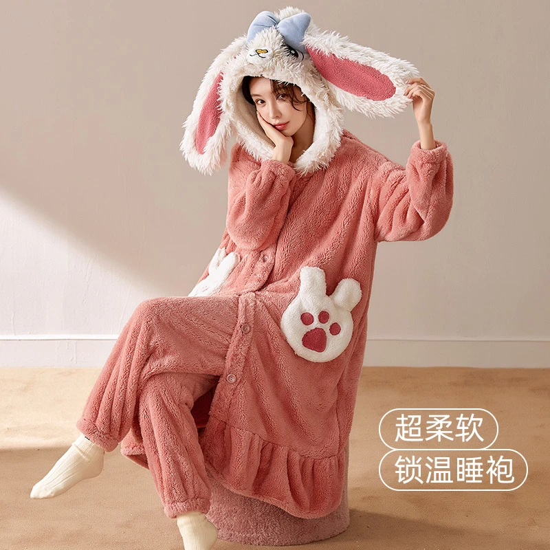 冬天新款女生睡衣套装时尚宽松轻奢舒适简约加厚加绒家居服可外穿