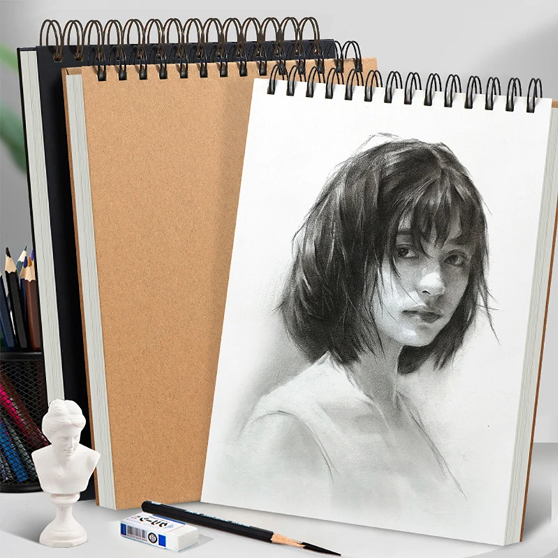 加厚硬壳A4线圈素描本A5美术生专用速写画画本16k水彩本学生