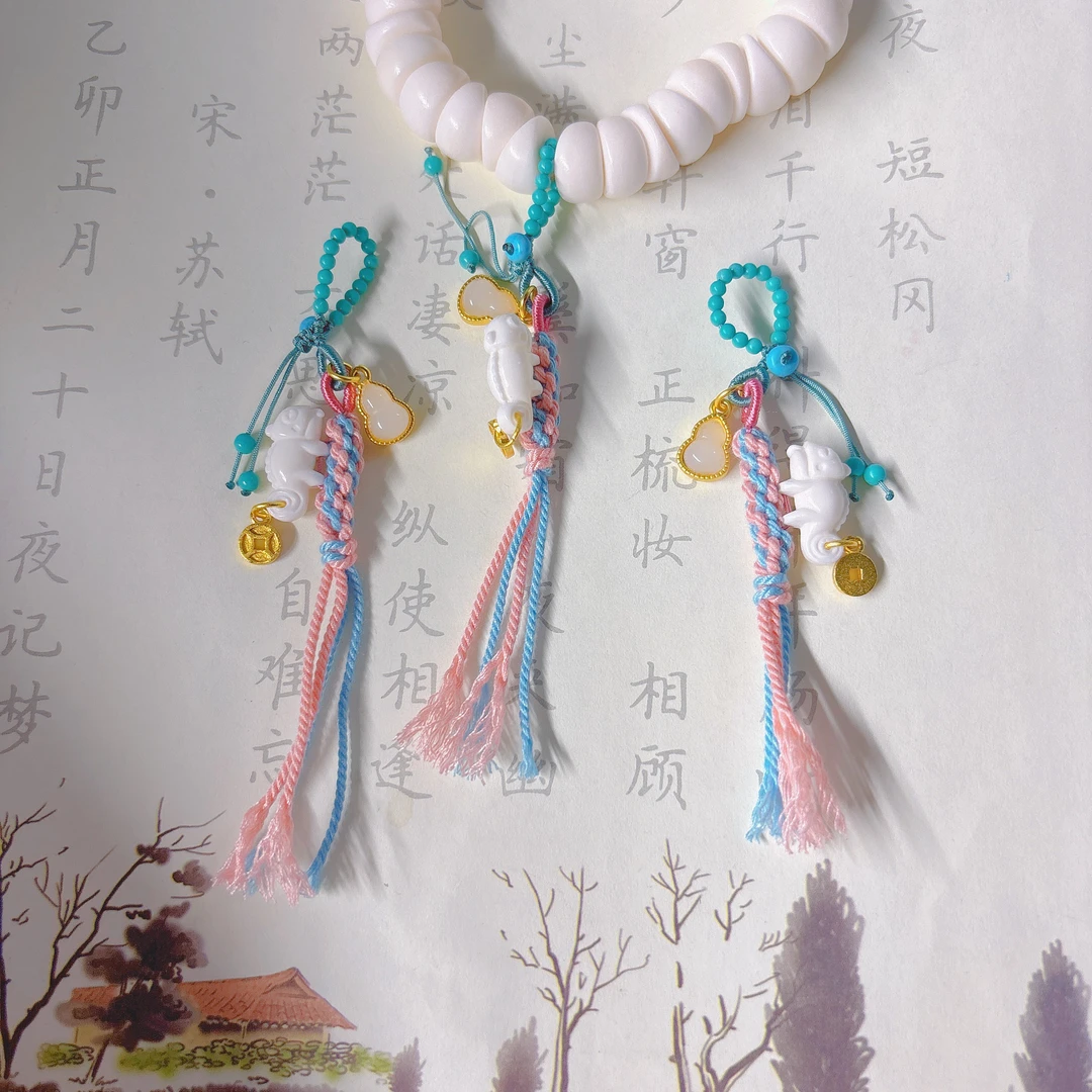原创驼骨蜥蜴小滴溜配钱币玉米结流苏djy手链项链万能链挂件