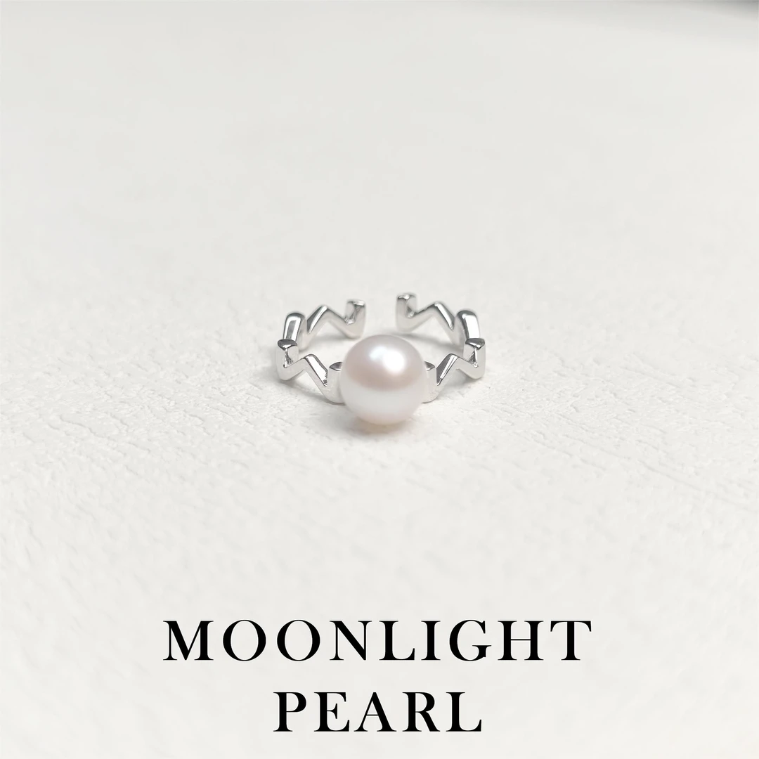 【木木】经典M字设计强光无核珍珠戒指7-8mm圈口可调