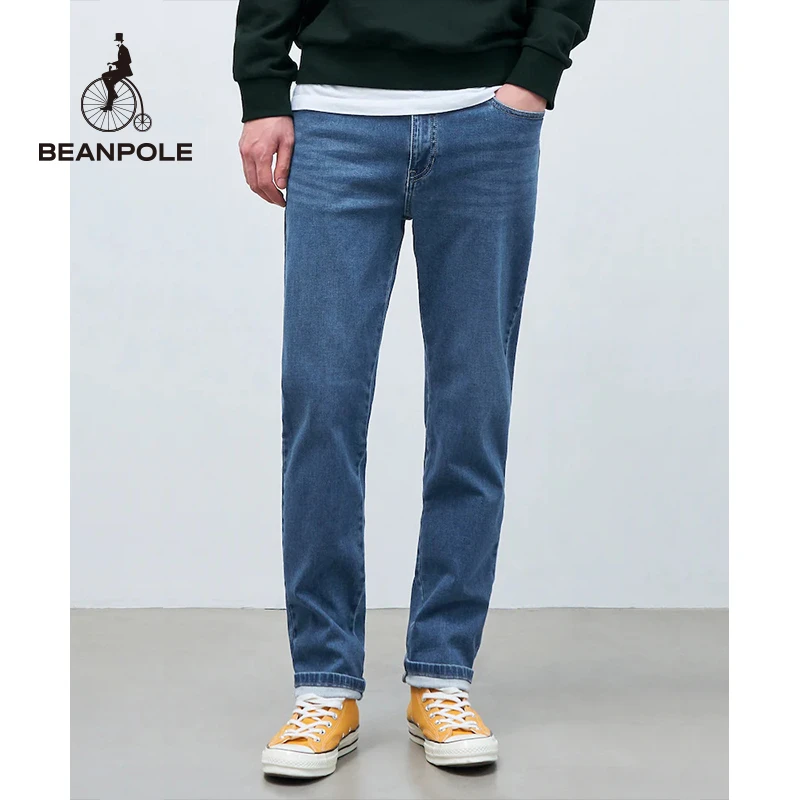 BEANPOLE24秋季新款男美拉蓝简约休闲针织牛仔长裤BC4221C75