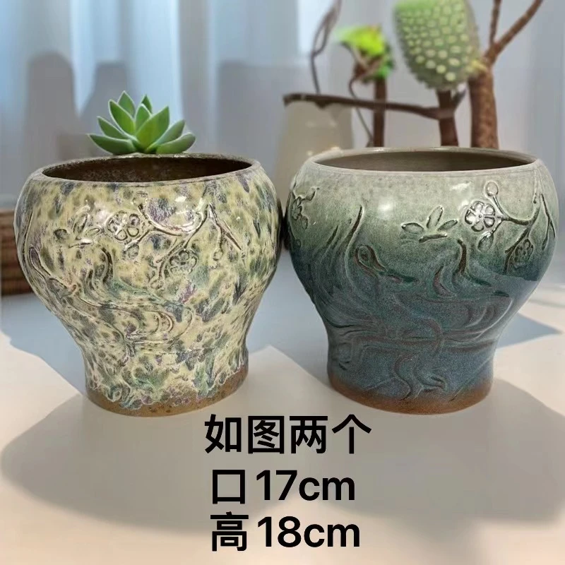 ZS05 大口径圆口粗陶花盆群生手捧老桩法师多肉花盆人工烧制