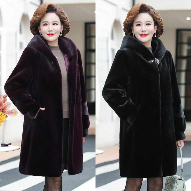 高贵气质妈妈冬装水貂绒大衣中长款加厚一看就很贵气的新年穿搭