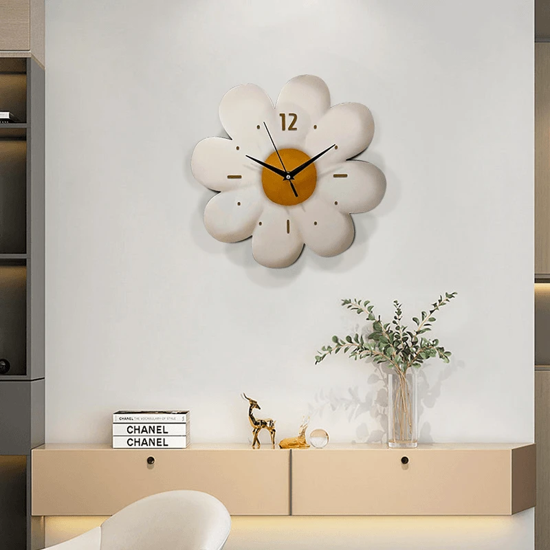 简约风平面晶瓷装饰画钟表轻奢客厅风格艺术叠加现代花朵