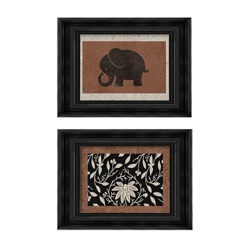 手工砂岩中古风法式复古玄关背景墙挂画高级感绿色系小象4060*2