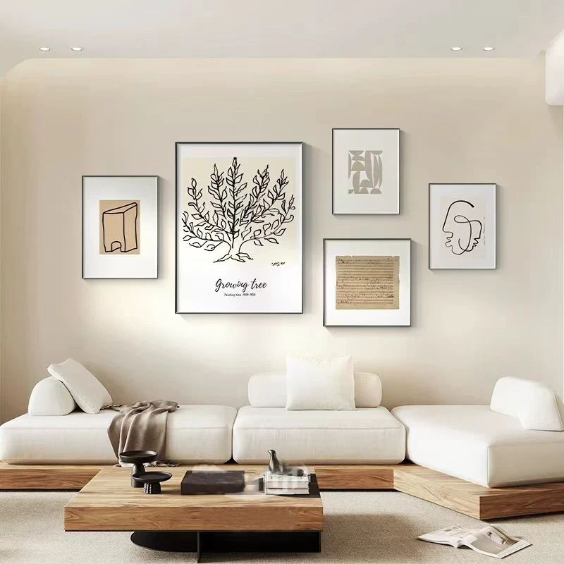 法式装饰画客厅沙发背景墙挂画组合复古壁画奶油风轻奢中古五联