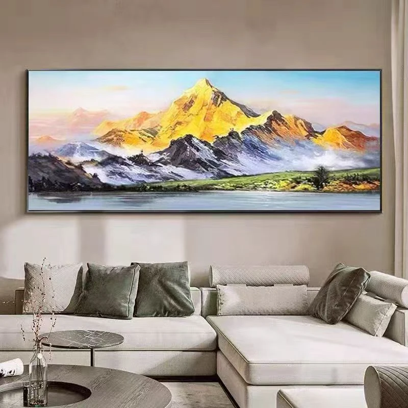 砂岩手绘装饰画风景客厅墙卧室餐厅玄关挂画河流金山70200