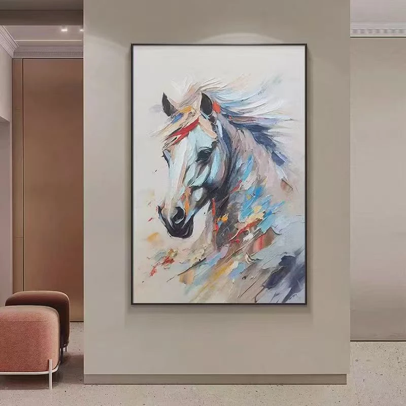 立体砂岩风格油画马玄关走廊客厅房间现代轻奢艺术挂画马80120