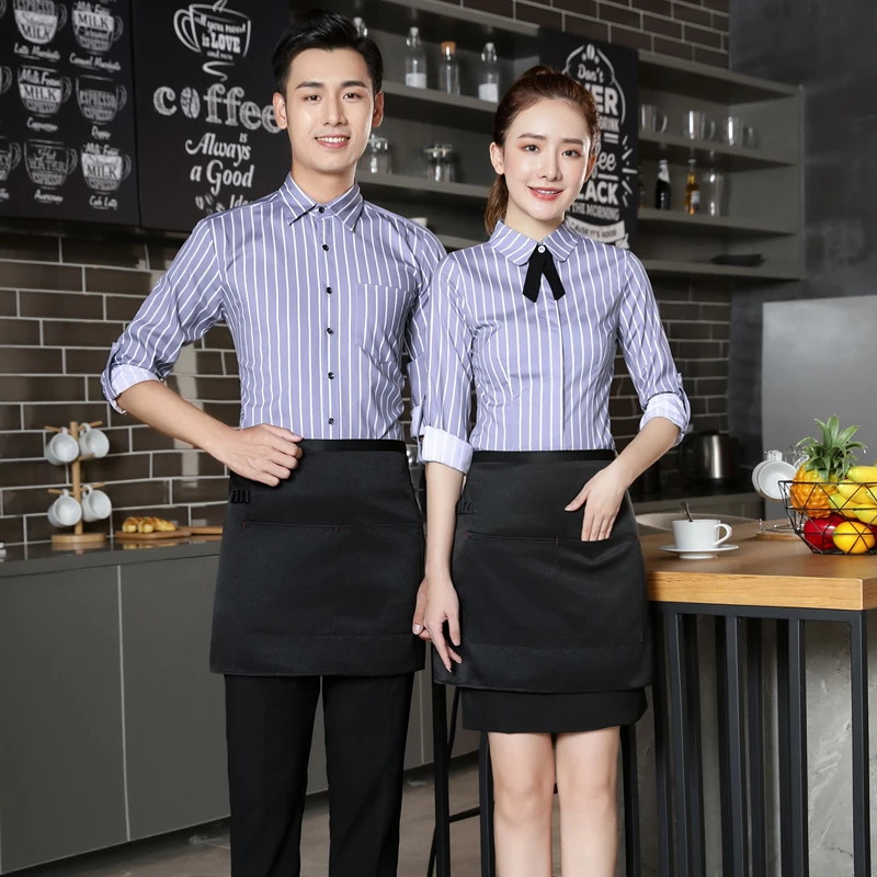 酒店工作服春秋女长袖套装餐饮饭店西餐厅服务员前台收银员工装男