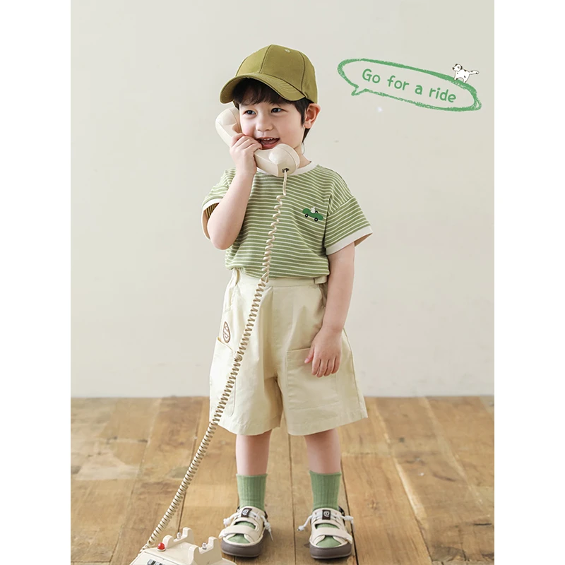 幼悠【元气热夏】夏三波儿童洋气百搭上衣男童时尚条纹T恤 N4941