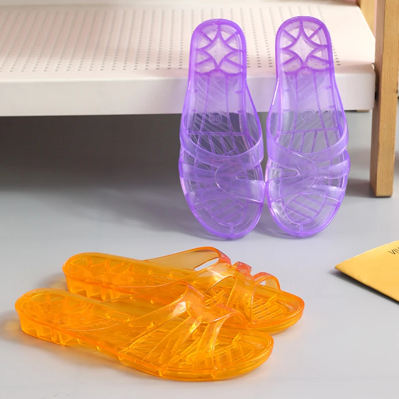 夏季新款韩版水晶拖鞋女透气平底防滑防臭一字拖洗澡浴室居家女士