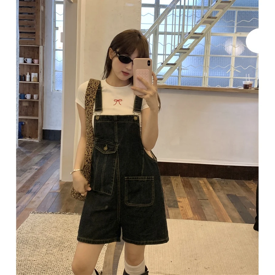 夏季新款大码胖MM高腰显瘦连体阔腿牛仔背带短裤