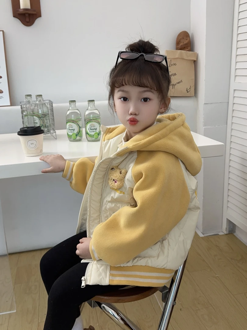 女童夹棉外套秋冬款2025冬装新款网红炸街加绒加厚冬季女宝宝棉衣