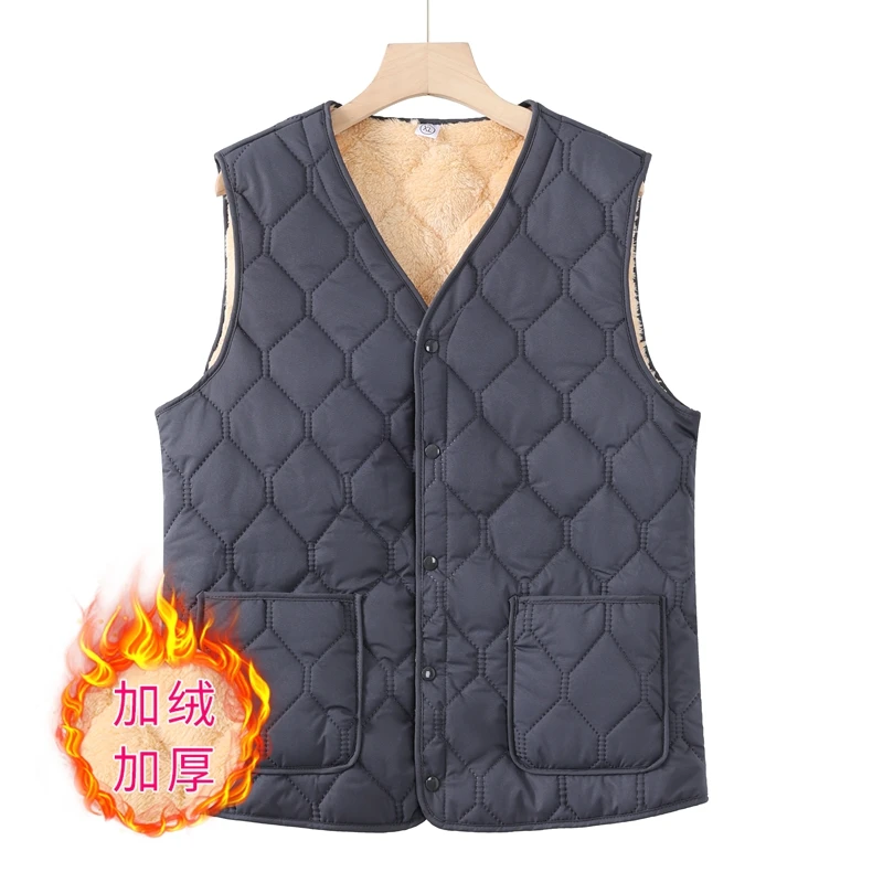爸爸装御寒保暖秋冬季新款加绒加厚棉马甲男中老年人内穿背心马夹