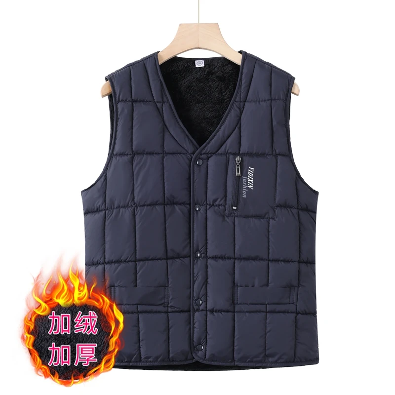 爸爸装冬季加棉马甲加绒加厚马夹保暖背心老人内穿中老年人男坎肩