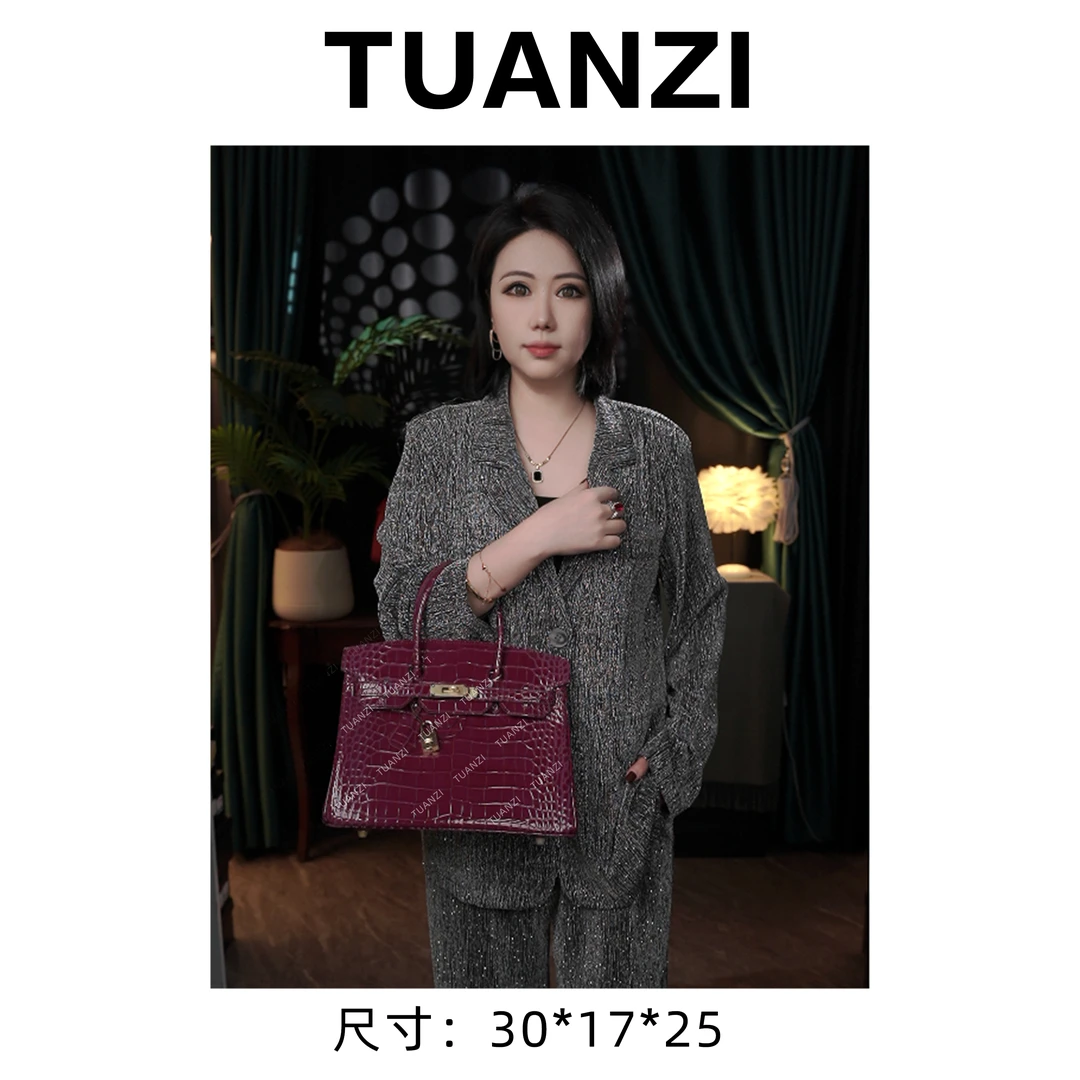 【高端玩家】中古铂30红色亮面头层牛皮鳄纹女包 XKY-3935-葡萄紫