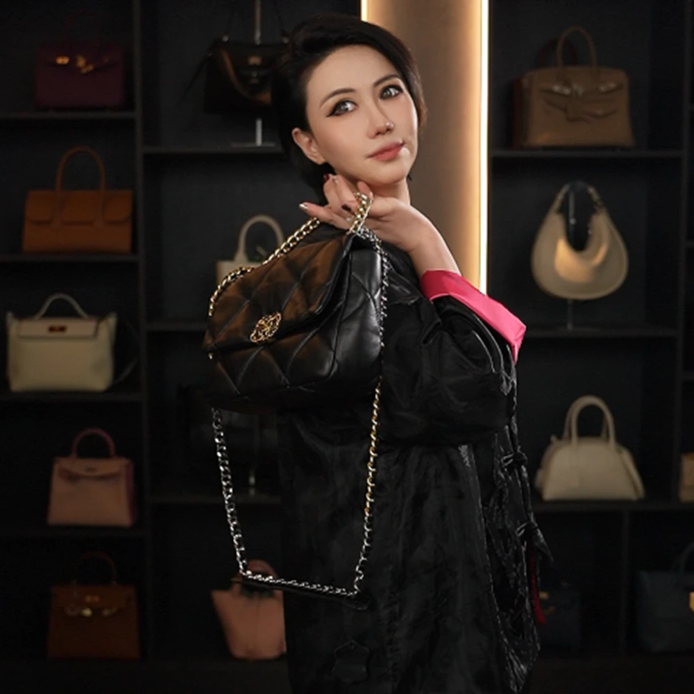 【TUANZI】（26*10*8）19bag羊皮DIY单肩斜跨女包  XXKY-3309-黑色