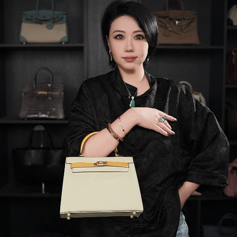 【限·定】大马SO拼色凯25尺寸头层EP皮手提女包 XKY-6978-白配黄