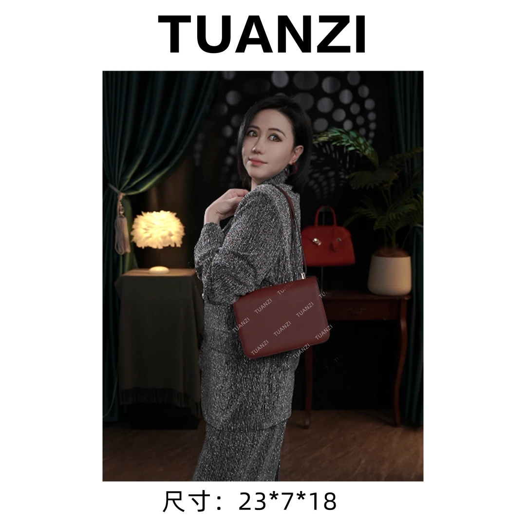 【高端玩家】康23大号头层EP皮单肩斜挎女包 XKY-6824-波尔多红