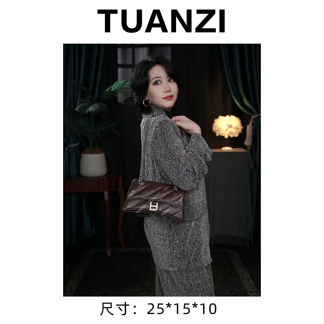 【高端玩家】B家小号沙漏头层爆裂纹牛皮单肩女包 XKY-6836-坞木