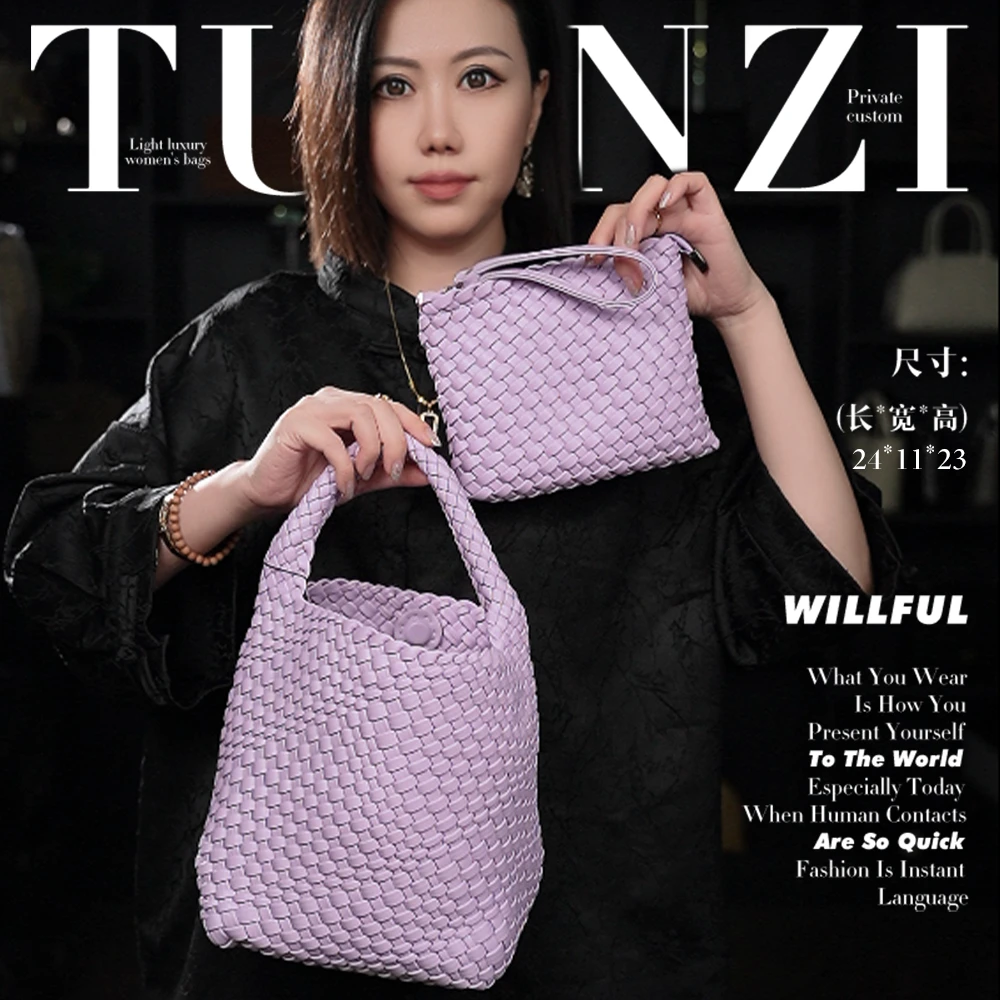 【高端玩家】小葆手工编织头层羊皮子母水桶女包 XKY-96808-浅紫