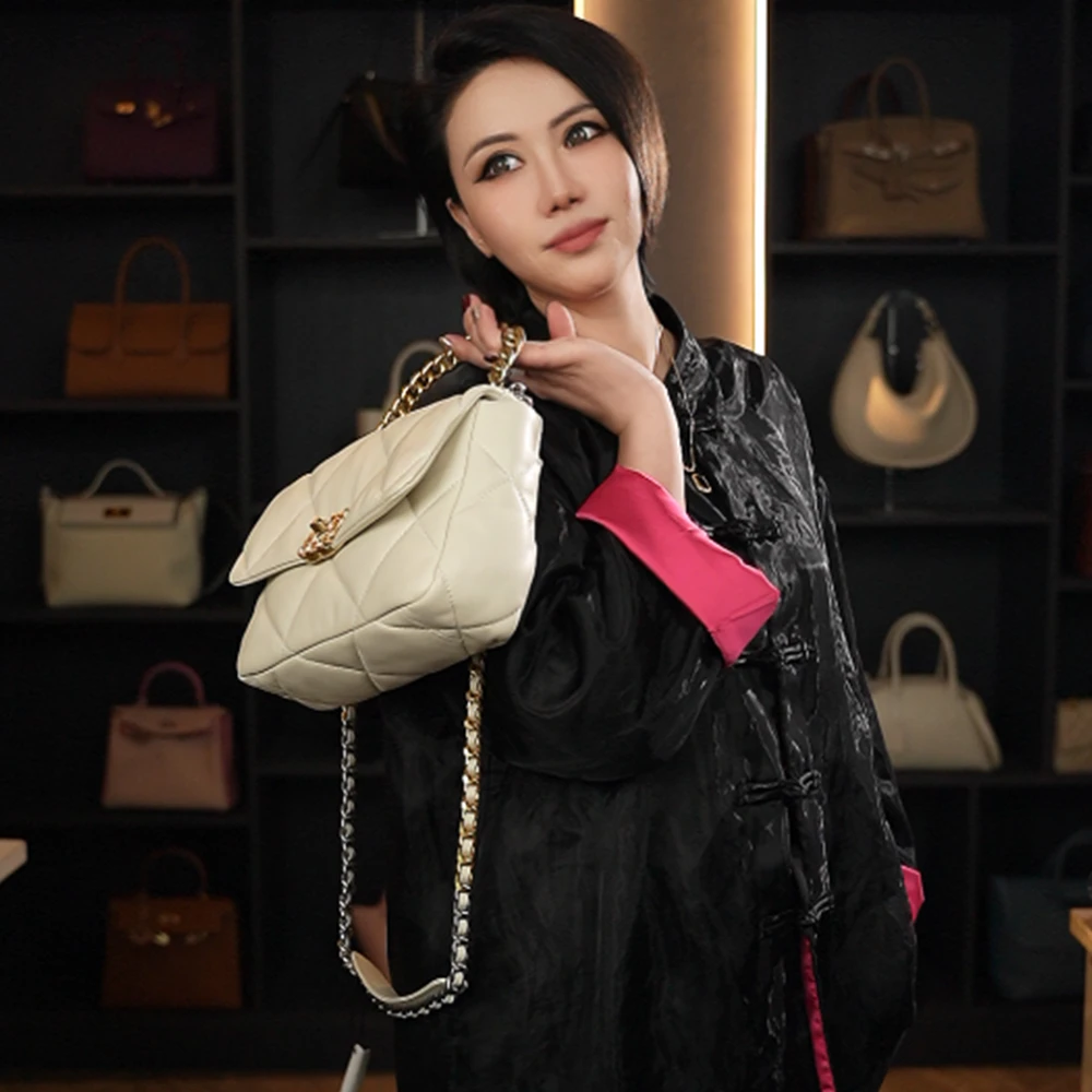 【TUANZI】（26*10*8） 19bag羊皮DIY单肩斜跨女包 XKY-3309-白色