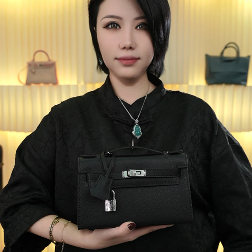 【高端玩家】经典凯22头层EP皮银扣手提女包 XKY-3903-黑色