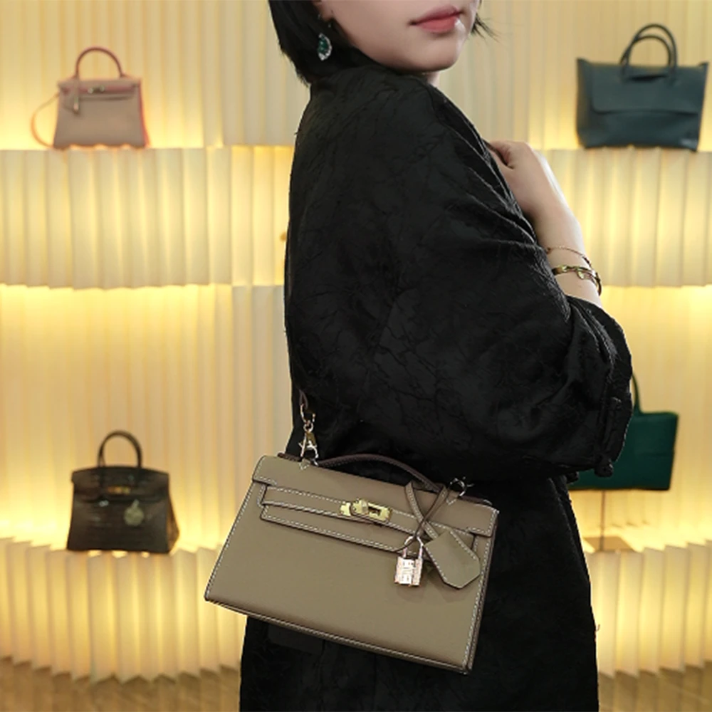 【高端玩家】大马经典凯22头层EP皮银扣手提女包 XKY-3903-浅灰