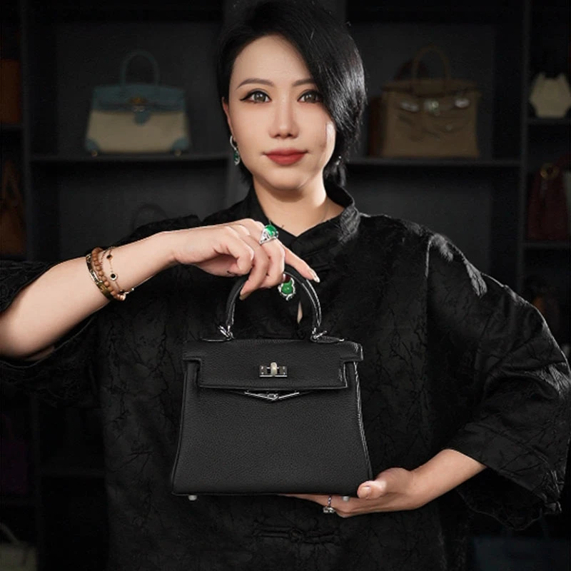 【高端玩家】大马经典凯22尺寸头层Togo皮双肩带女包 XKY-6915-黑色