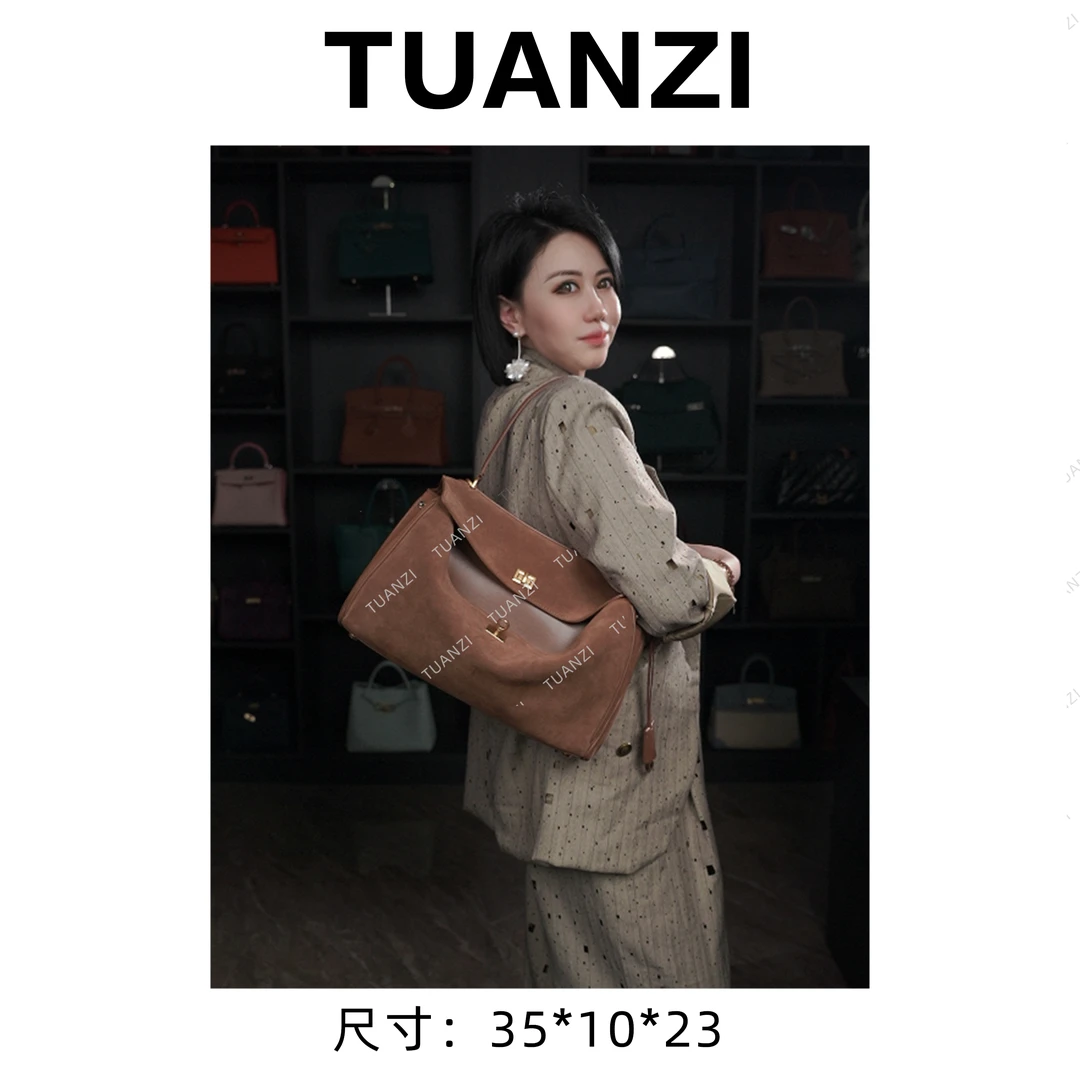 【高端玩家】巴家中号Rode头层牛皮明星同款包 XKY-3213-棕色