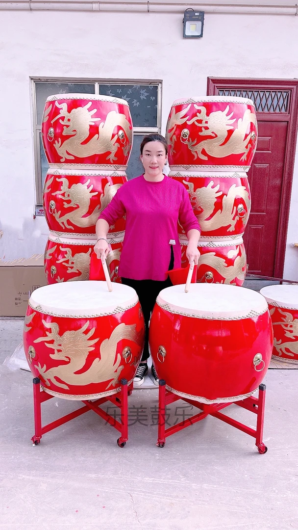 大鼓牛皮鼓中国红鼓实木龙鼓威风锣鼓战鼓堂鼓成人儿童舞台演出鼓