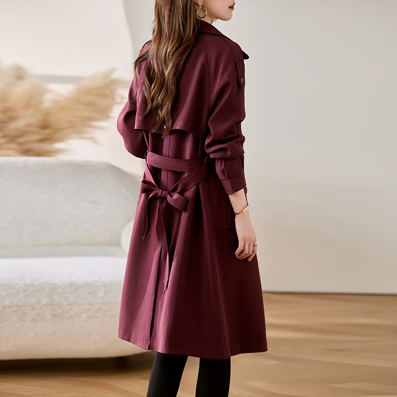 安哥拉红中长款风衣女装2025秋冬季新款宽松修身显瘦收腰垂感外套