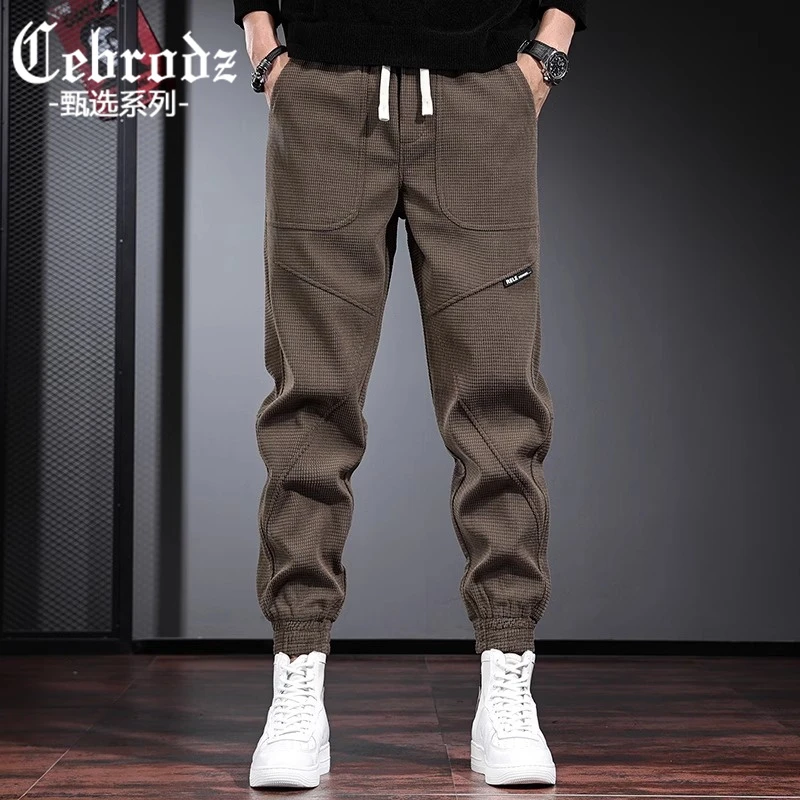 Cebrodz秋冬季美式高端休闲裤男潮流加绒宽松束脚灯芯绒卫裤长裤