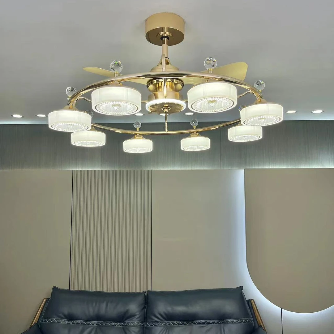 8062新款北欧风扇客厅轻奢风格智能语音水晶风扇灯欧式吊灯