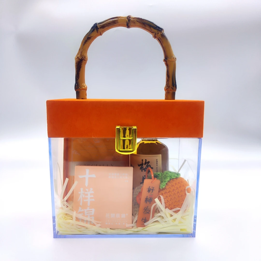 锦盛伴手礼 创意亚克力竹节手提礼盒套装手工复古丝绒工艺