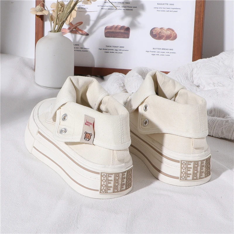 厚底高帮帆布鞋女2025春季百搭韩版新款潮松糕小白休闲板鞋子ins